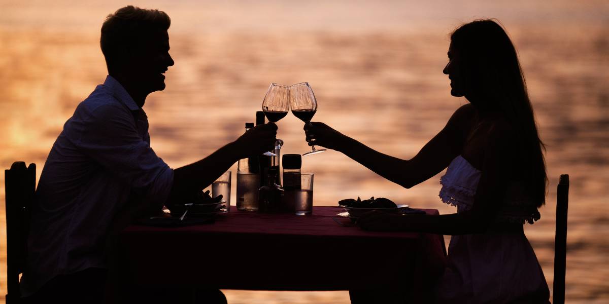 Romantic wine setting with a couple.