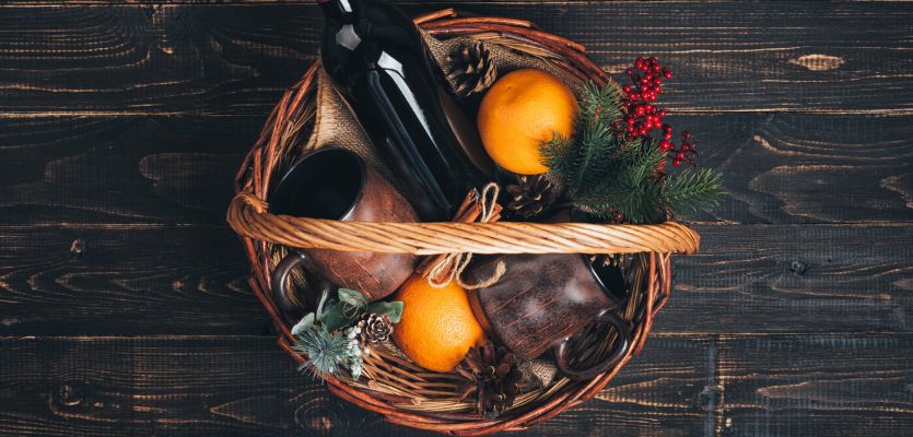 gifting wine bottles in a basket